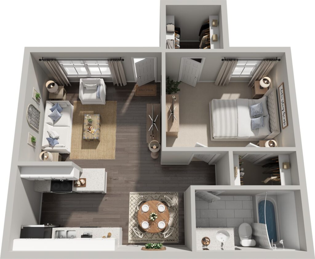 A2 1 Bed floor plan layout at Parkside North Apartments