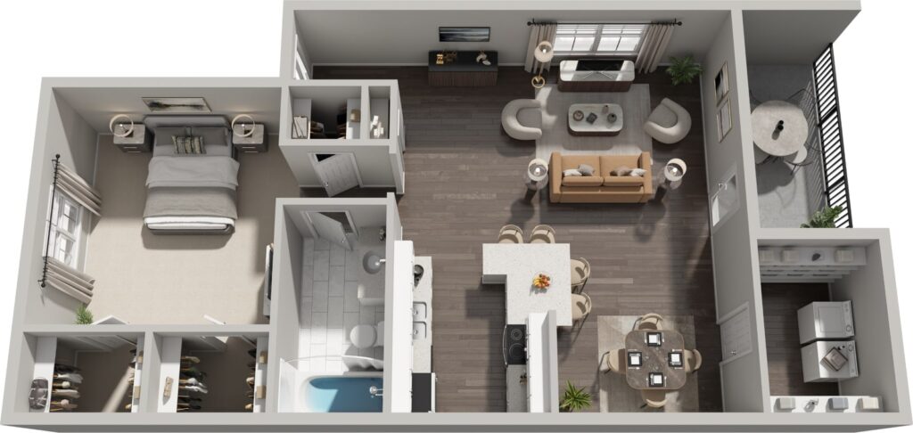 A3 1 Bed floor plan layout at Parkside North Apartments