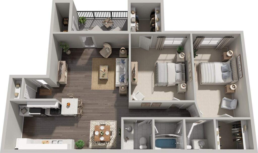 B1 2 Bed floor plan layout at Parkside North Apartments