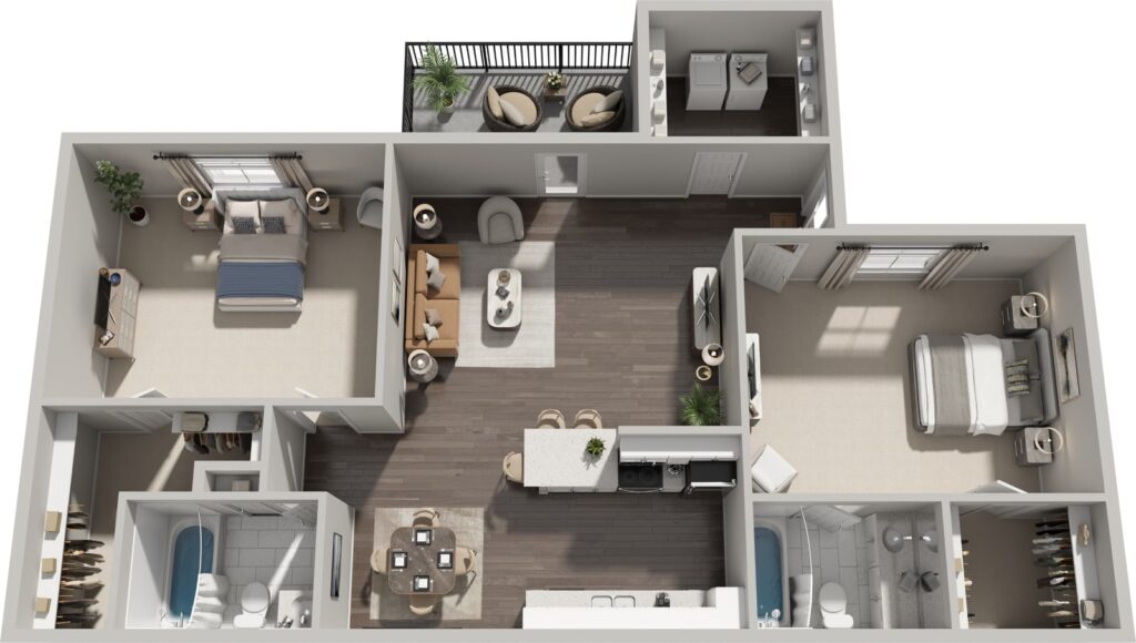 B2 2 Bed floor plan layout at Parkside North Apartments