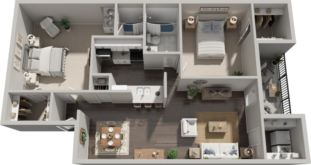 B3 2 Bed floor plan layout at Parkside North Apartments